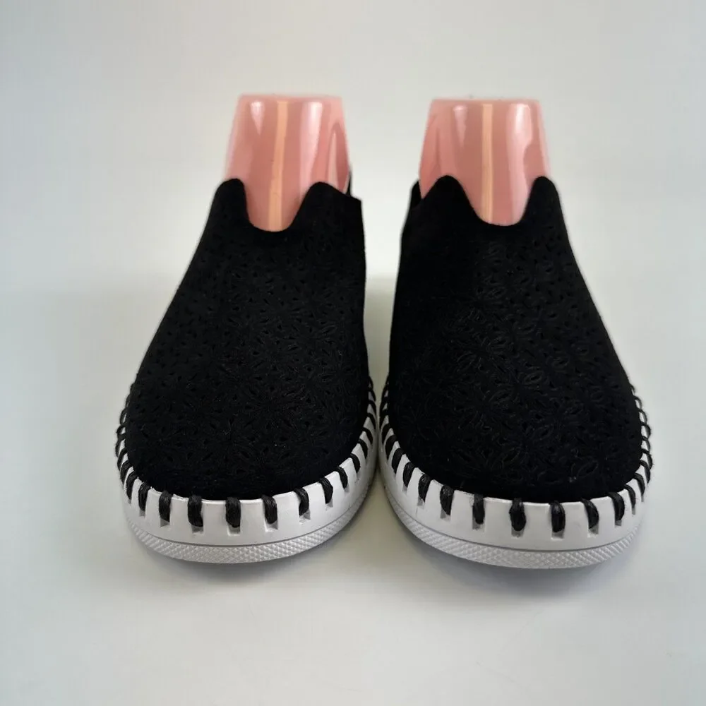 Project Cloud Rose Perforated Slip On Flat Black Faux Suede Lightweight 42 US 11